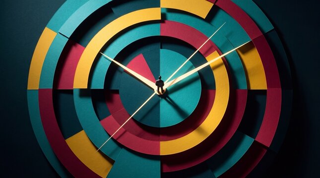 Abstract Clock Concept with Miniature Businessman on Dial