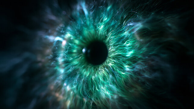 Glowing Green Digital Eye and Iris Technology Concept