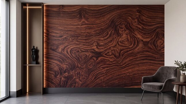 Modern Living Room Interior with Dark Wood Accent Wall