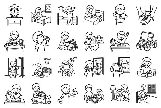Kids Activity Doodle Line Icons - Hand Drawn Children Activities
