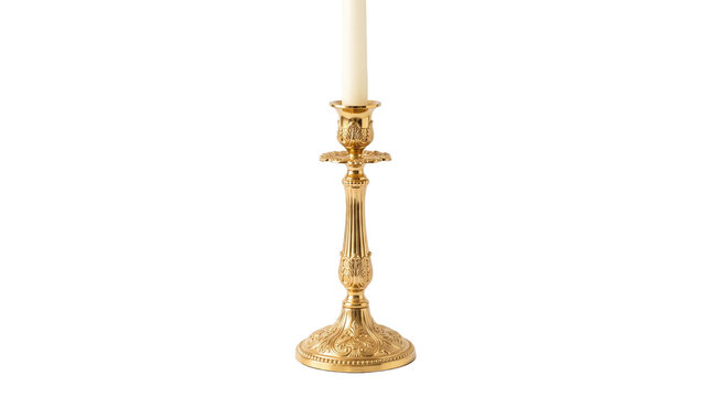 Ornate Golden Candlestick with Cream Candle PNG Isolated on transparent background