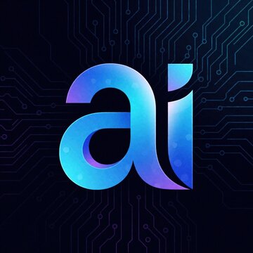 Abstract AI logo with blue and purple gradient on circuit board background. Represents artificial intelligence, tech, and digital innovation. Modern, sleek design.