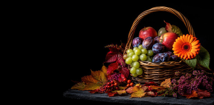 autumnal cornucopia in round basket