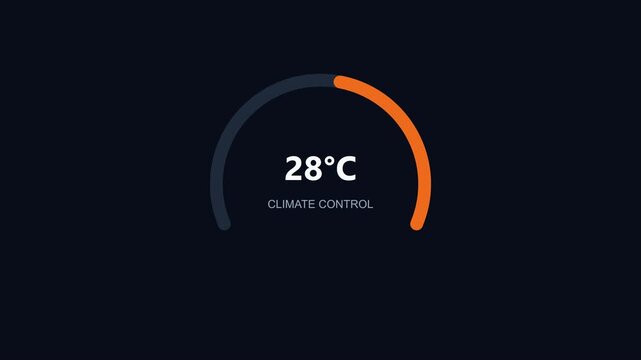 Digital climate control interface displaying 28 degrees celsius temperature setting animation 4k thermostat