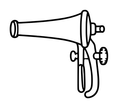 Medical proctoscope vector icon for healthcare and surgical examination. Minimalist black and white line art illustration of a professional proctology tool used in clinical diagnostic procedures.