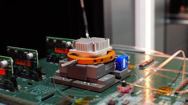 Big data gpu ai robot modern server center computer pc. Bitcoin and crypto mining farm. High tech server computers at work, data center modern supercomputer.