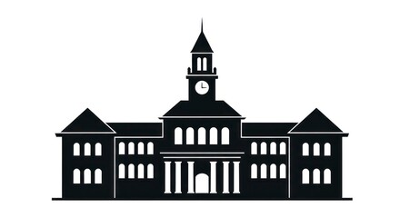 Fototapeta premium Classic Building Silhouette with Clock Tower.