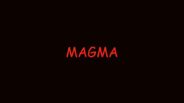 Magma text animation on 4k black background, glowing red typography