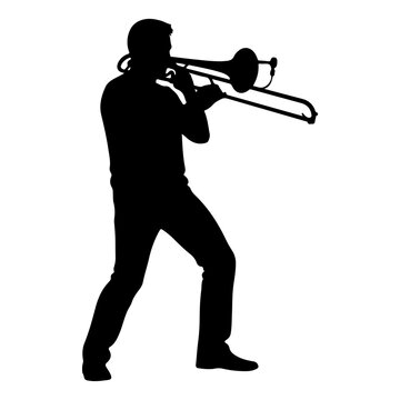 Silhouette of a Person Playing Trombone in Profile.