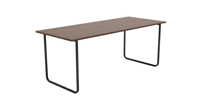 Modern Walnut Wood Conference Table with Black Metal Legs Isolated on White
