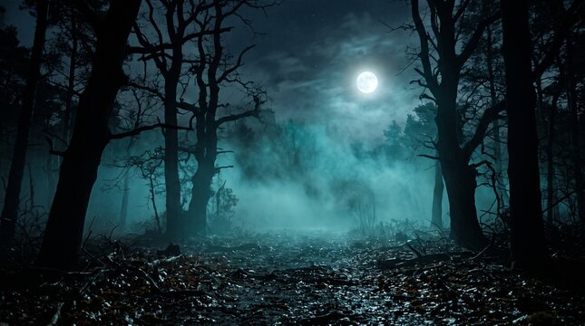 Spooky foggy forest