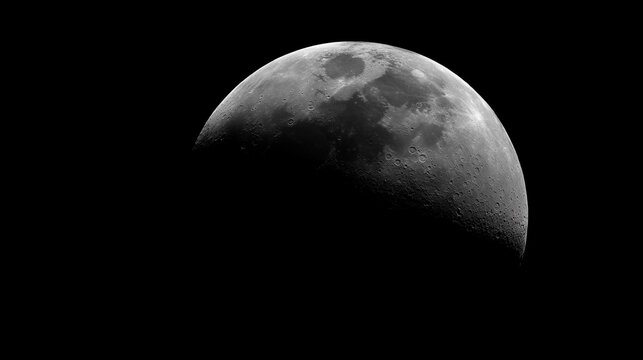 high detail half moon with sharply defined craters against deep black space concept for astronomy science education lunar exploration celestial observation and research