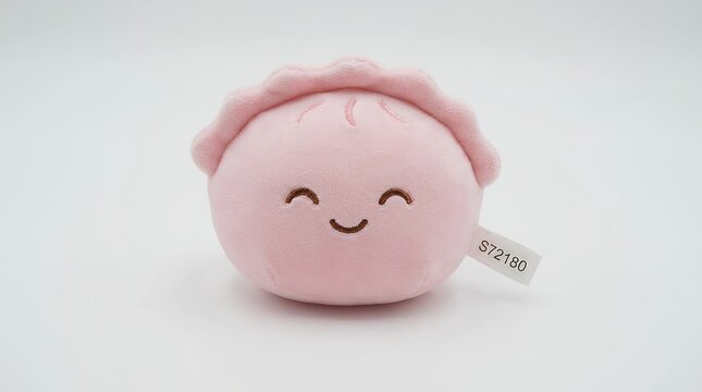 Cute Pink Stress Relief Toy Shaped Like a Dumpling with a Smiling Face on White Background stress relief toy pink dumpling smiling cute character squishy face soft texture relaxation anti stress