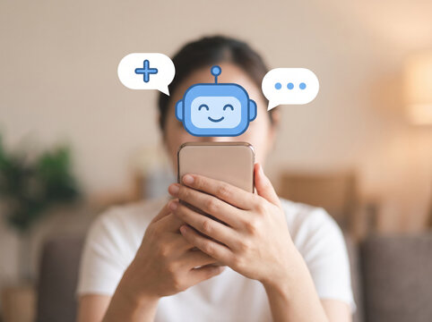 Person using smartphone with speech bubbles