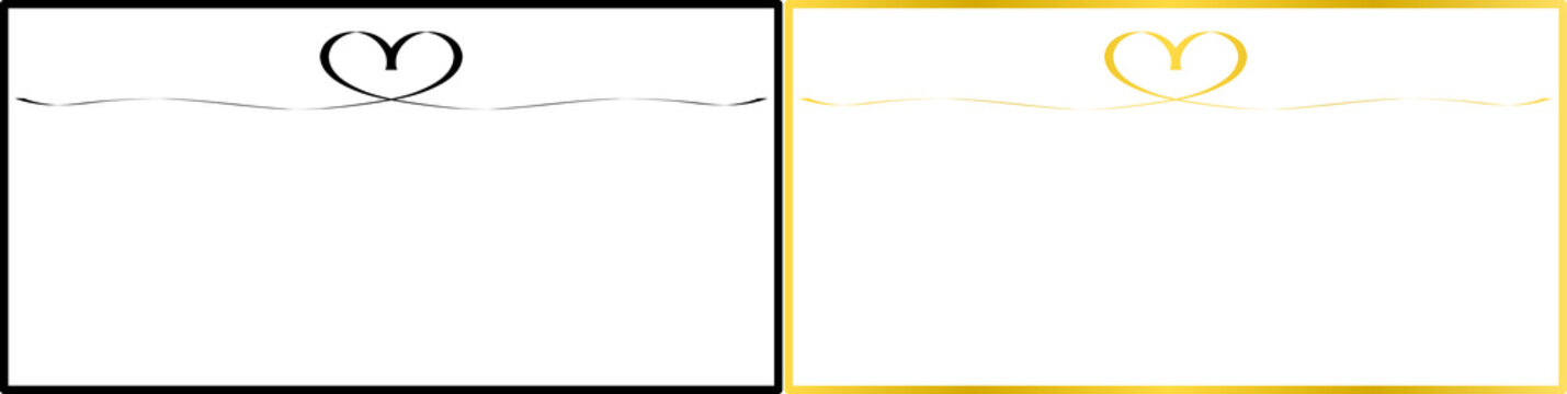 Minimalist heart frame borders in black and gold colors for greeting cards