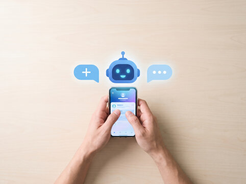 Person holding smartphone with digital human icons