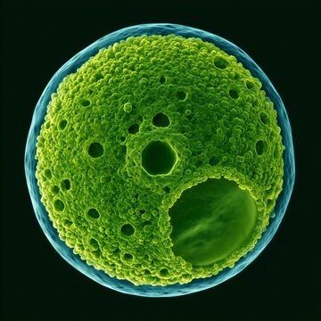 Microalgae inside an immune cell (macrophage) under electron microscope