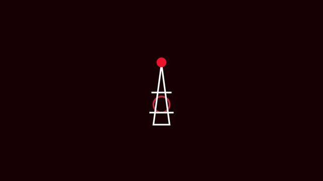 Minimalist geometric abstract animation with red circle and 4k white lines on dark background motion