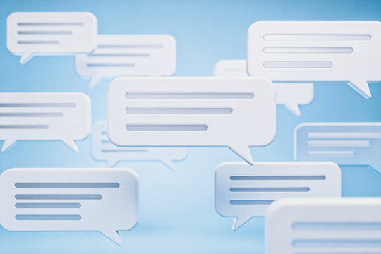 A set of stylized speech bubble icons representing digital communication, chat, and online dialogue in a clean graphic design.