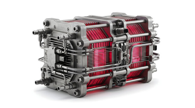 3D Render of a Hydrogen Fuel Cell Stack on White Background