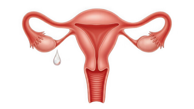 Medical illustration of a human female uterus and ovaries isolated on transparent background