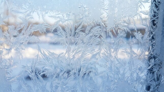 Intricate Frost Patterns Adorning a Window Pane on a Cold Winter Day.