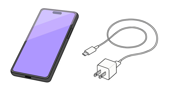 スマートフォンと充電器のイラスト