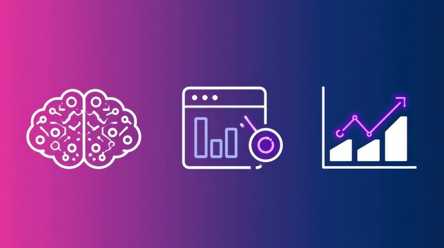 AI, Big Data, and business analytics icons represent the integration of advanced technology in analyzing graphs, business data, and market trends, driving strategic decisions and innovative solutions