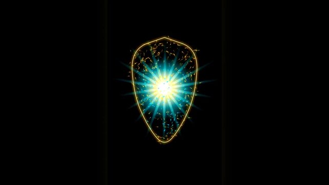 Abstract Glowing Energy Shield Formation Animation with Bright Light Burst on Black Background