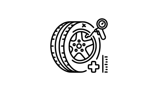 Car tire repair and wheel inspection line icon isolated vector