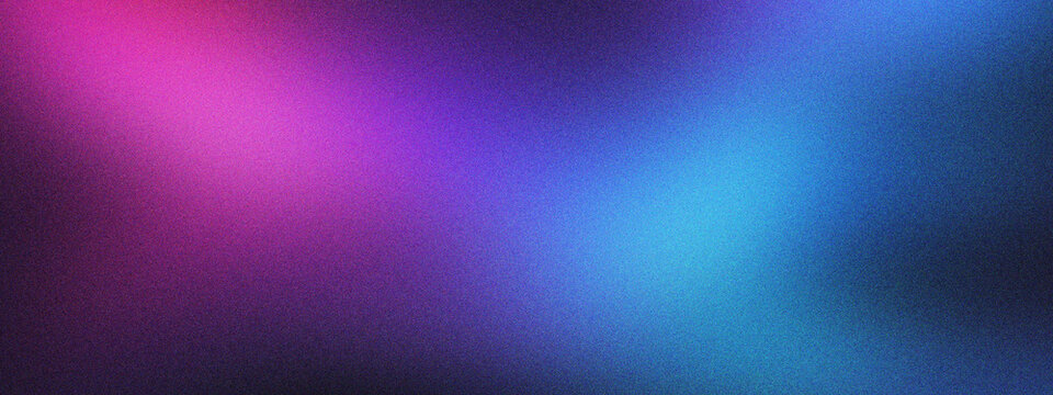 Neon gradient background with vibrant pink and blue light leaks. Abstract grainy texture on dark purple backdrop. Cinematic soft focus glow for modern digital posters and creative web banners.