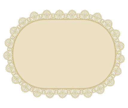 Wheat floral crochet daisy scallops wrap cream horizontal oval frame on clean ground as vintage trim ornament. for wedding invitation labels or elegant rustic craft stationery layout designs.