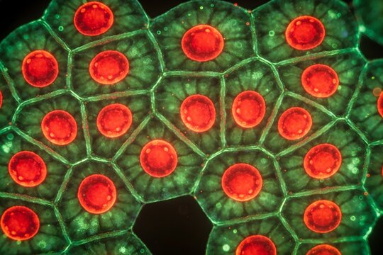 Brown adipose tissue cells under fluorescence microscope
