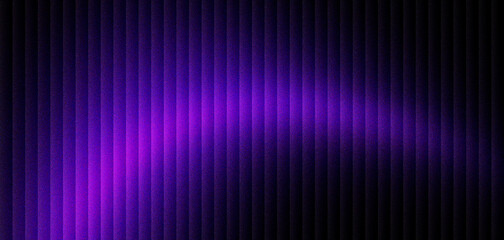 Abstract purple neon light on black vertical stripes background. Futuristic glowing violet wave over dark metallic texture. Modern tech backdrop for gaming, cyber security, and digital art.