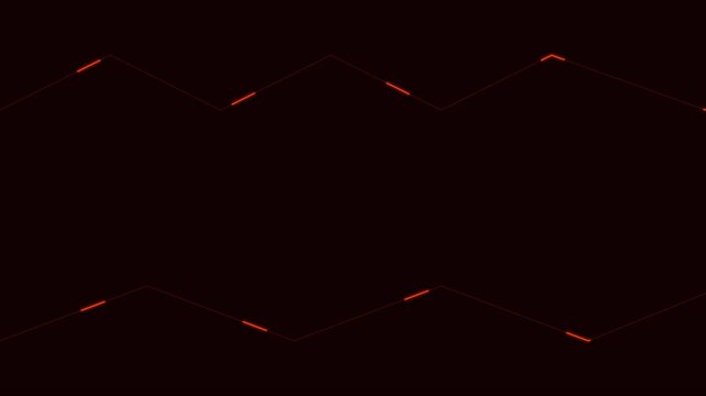Abstract orange neon zigzag lines pulsing on dark background, minimalist digital motion for technology and science presentations animation 4k