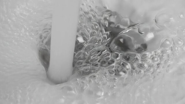 Chemical Reaction Bubbling in Sink Drain for Unclogging and Limescale Cleaning