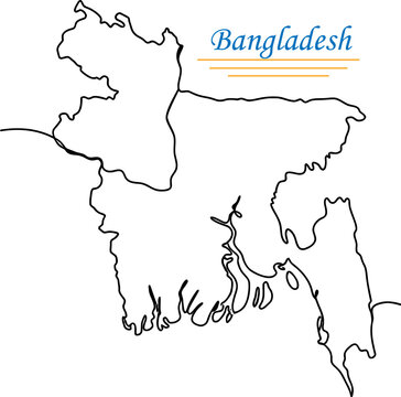 Simple line art outline map of Bangladesh with the country name written in black text
