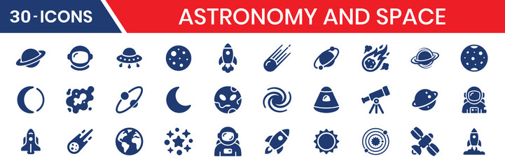 Astronomy and Space fill icon pack moon, sun Vector illustration.eps © IconNest