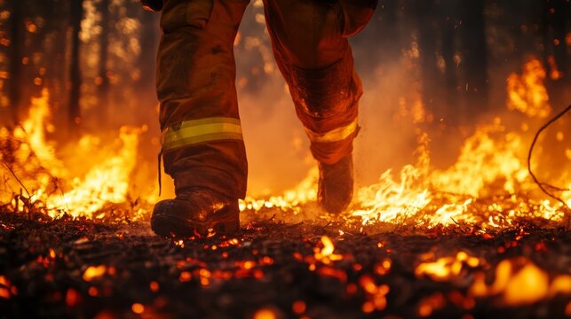 firefighter battling a forest fire, smoke and flames, climate crisis generative ai