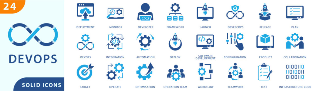 devops icons. Devops icon set. Set icon of devops. Vector illustration editable.	