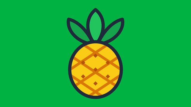 Minimalist Flat Vector Pineapple Icon Animation on Solid Green Background