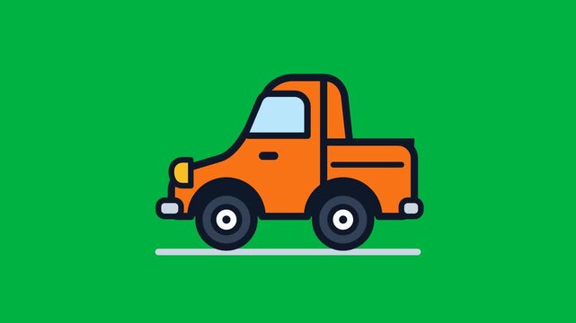Cute Compact Pickup Truck Flat Vector Illustration Animation Isolated for Logistics and Transport