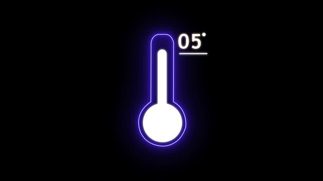 Neon Celsius thermometer displayed temperature 05 degree. Thermometer equipment showing hot or cold weather. 4K Video motion graphic animation.