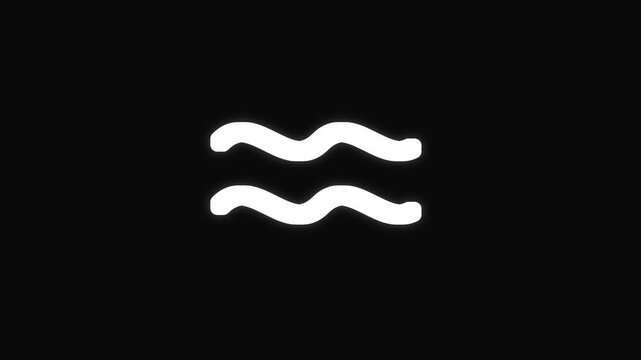 White Aquarius Zodiac Symbol Glowing on Black Background