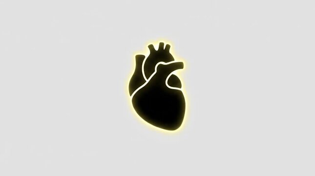 Black heart icon glowing with yellow light