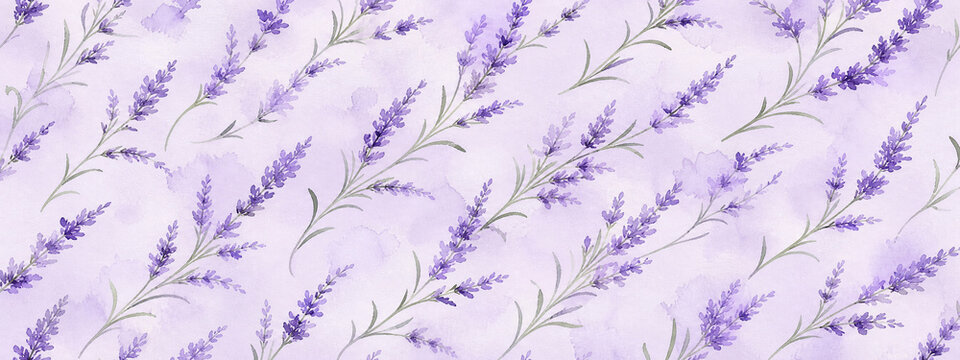 Lavender floral pattern on purple background, watercolor flower texture, elegant botanical wallpaper for spring design