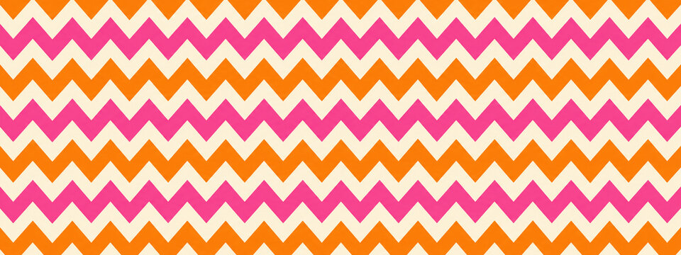 Vibrant chevron pattern background, colorful pink and orange zigzag texture, retro geometric seamless design for summer branding