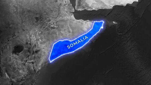3D Dark  Map Animation Somalia with  Waving National Flag