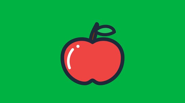 Cute Rounded Red Apple Flat Vector Icon Animation for Healthy Food and Organic Nutrition Concept