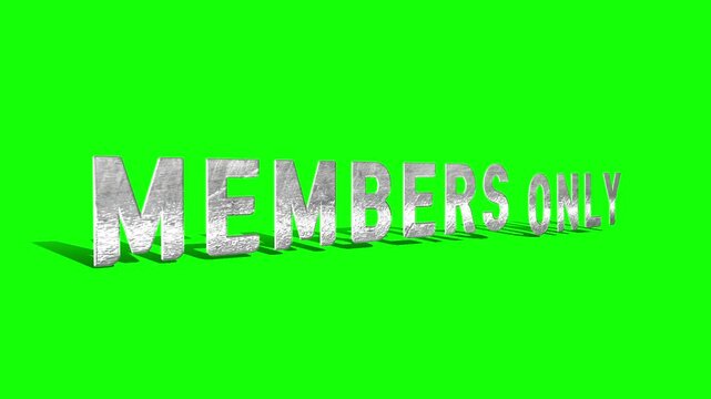 Silver metallic 3d members only animation on green screen chroma key